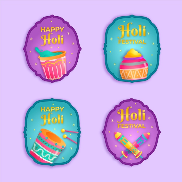 Realistic holi labels collection