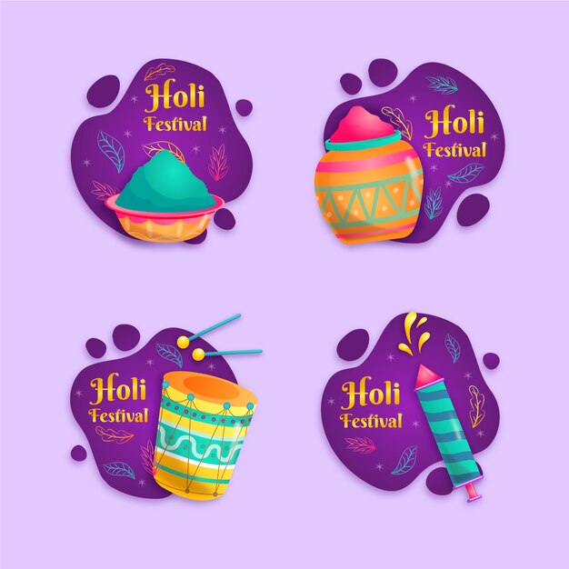 Realistic holi labels collection