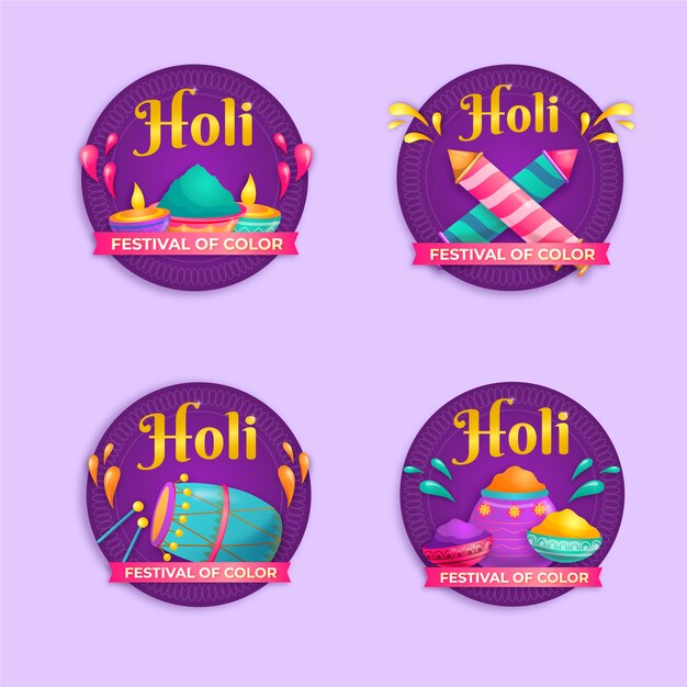 Realistic holi labels collection