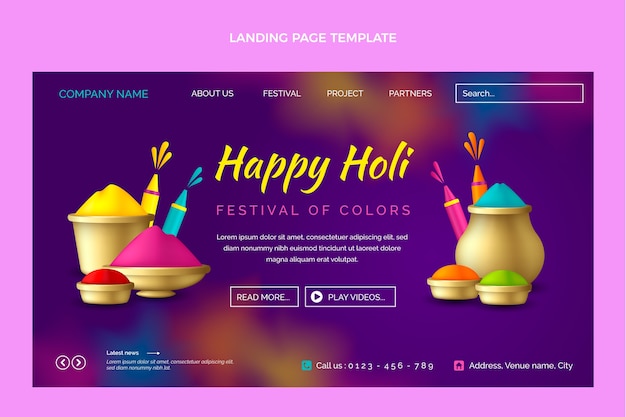 Realistic holi landing page template