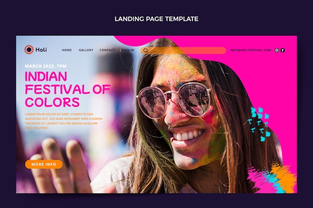 Realistic holi landing page template