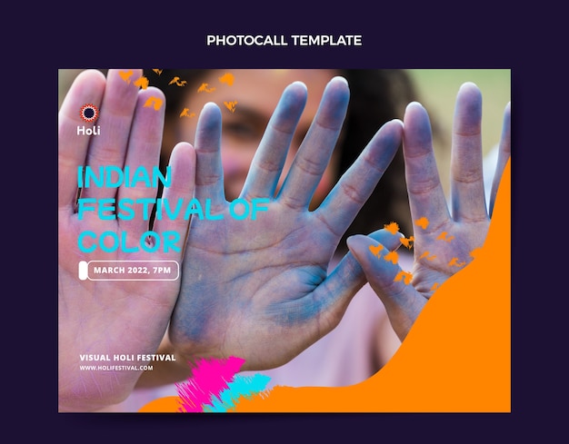 Free vector realistic holi photocall template