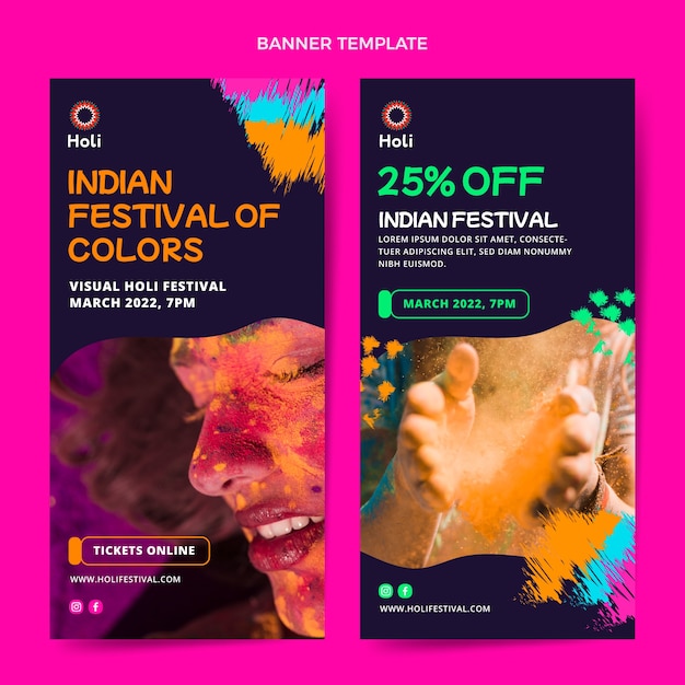 Realistic holi vertical banners set