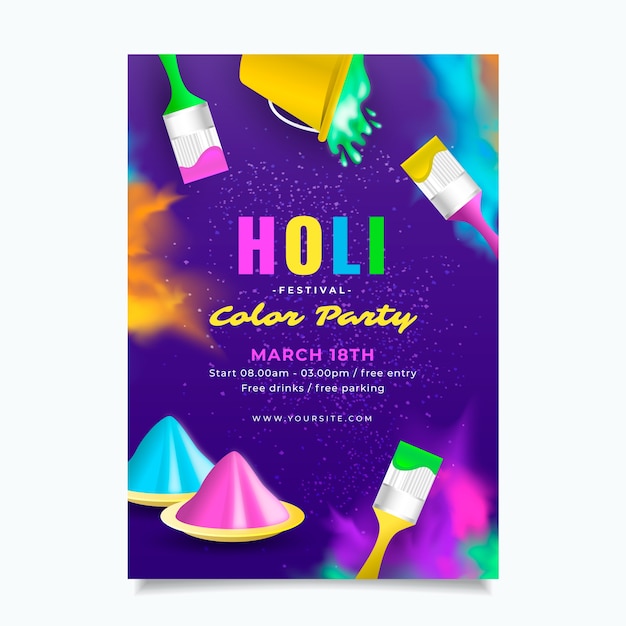 Realistic holi vertical flyer template