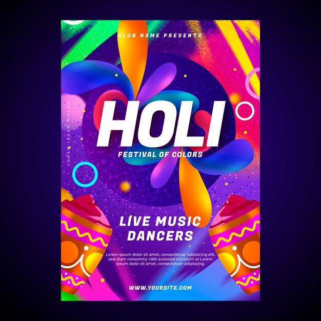 Realistic holi vertical flyer template