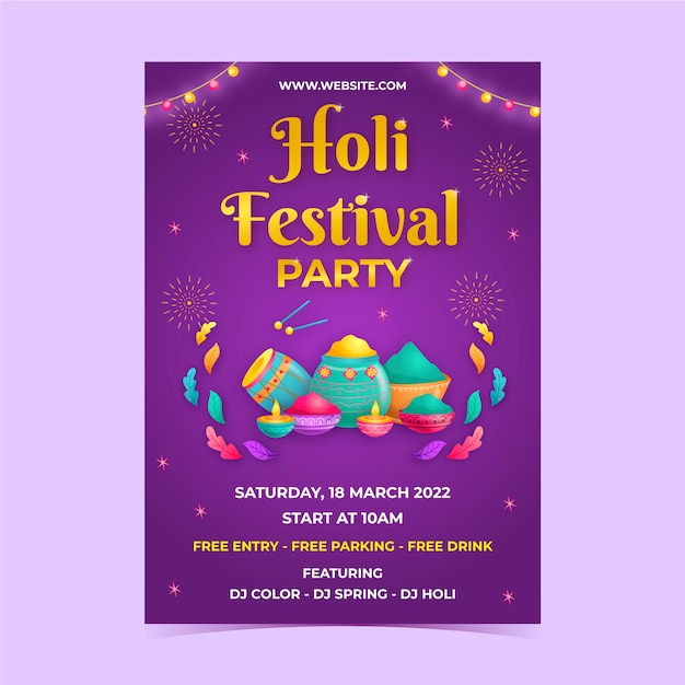 Realistic holi vertical poster template