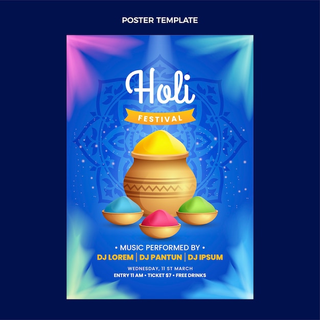 Free vector realistic holi vertical poster template