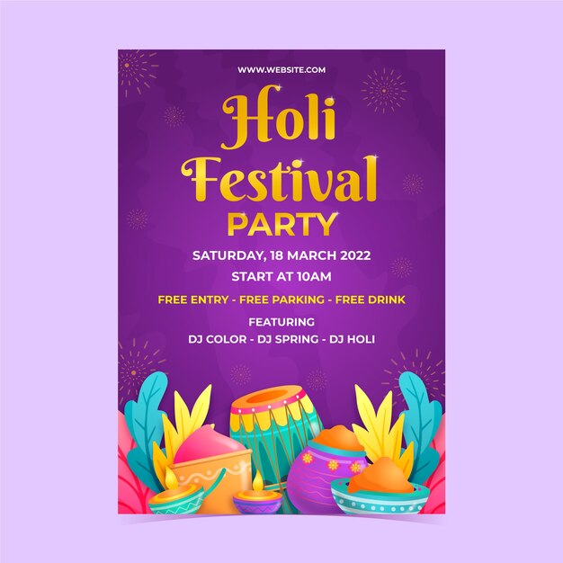 Realistic holi vertical poster template