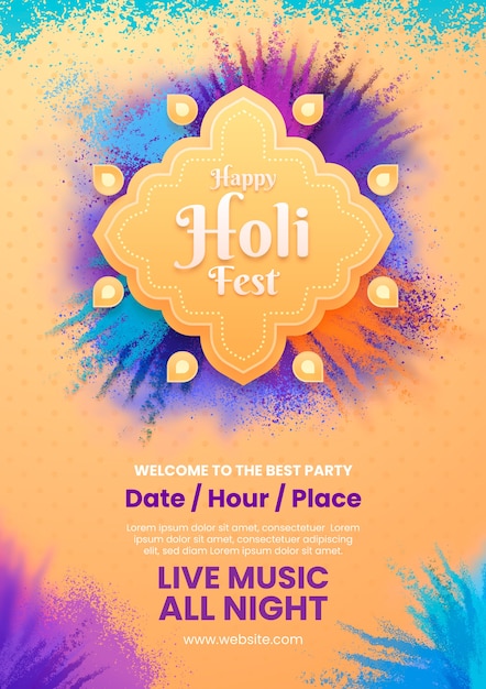 Realistic holi vertical poster template