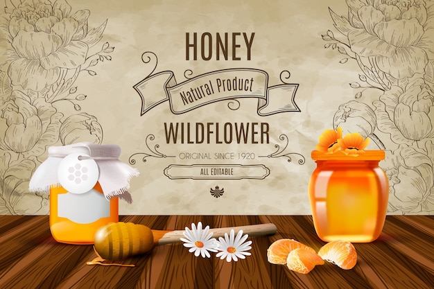 Free vector realistic honey background with wildflowers