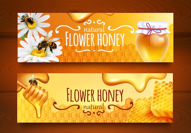 Free vector realistic honey banners