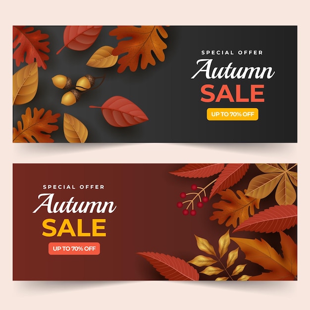 Realistic horizontal autumn sale banners set