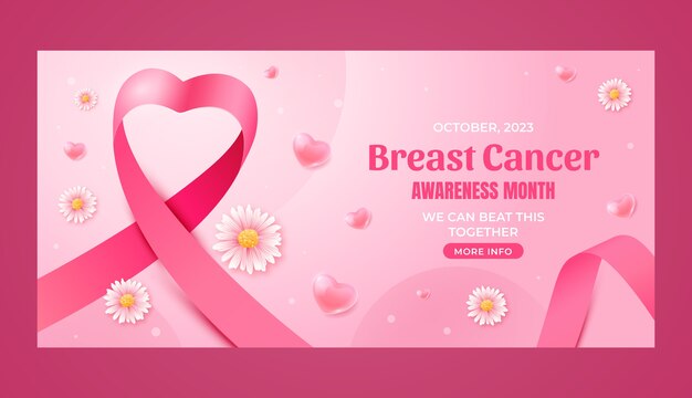 Realistic horizontal banner template for breast cancer awareness month