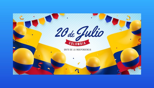 Free Vector realistic horizontal banner template for columbian independence day celebration