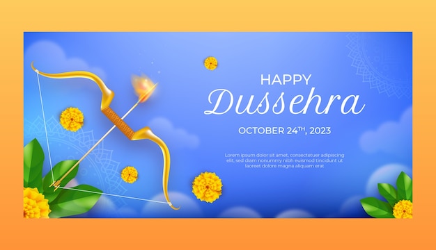 Realistic horizontal banner template for dussehra festival celebration