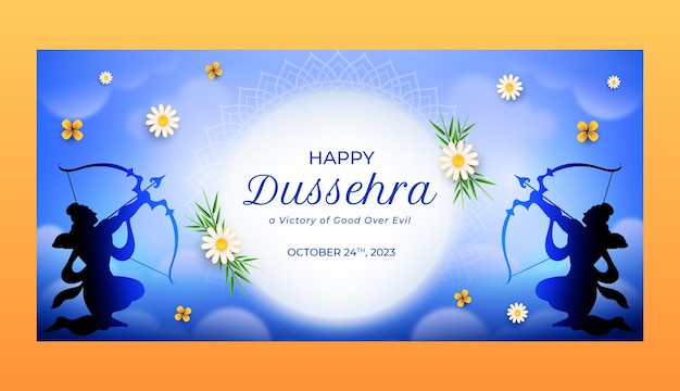 Realistic horizontal banner template for dussehra festival celebration