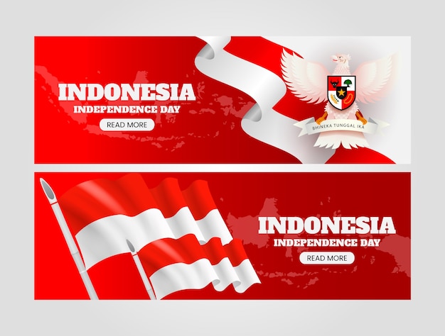 Free vector realistic horizontal banner template for indonesia independence day celebration