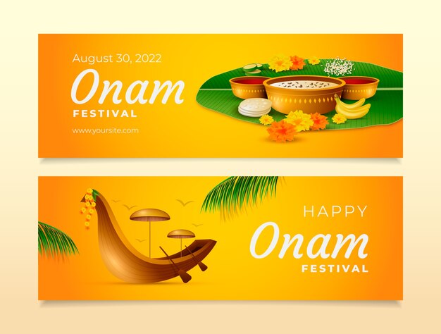 Realistic horizontal banner template for onam celebration