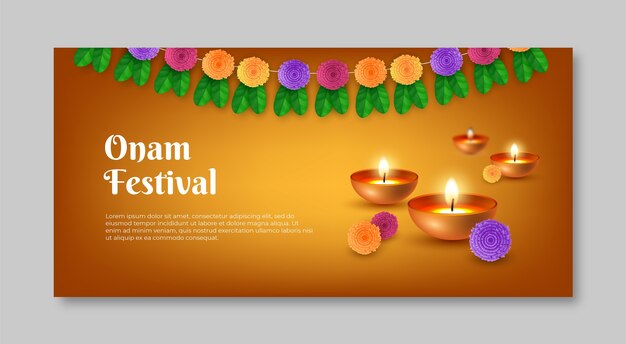 Realistic horizontal banner template for onam celebration