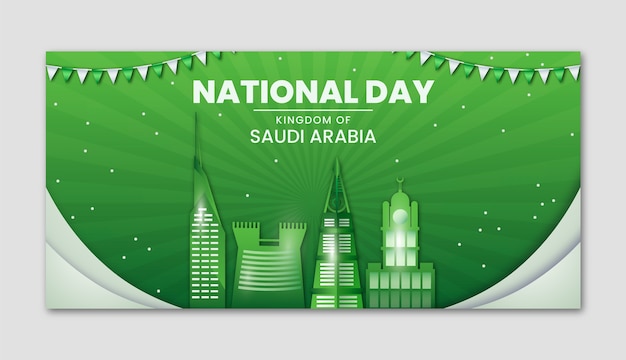 Realistic horizontal banner template for saudi national day