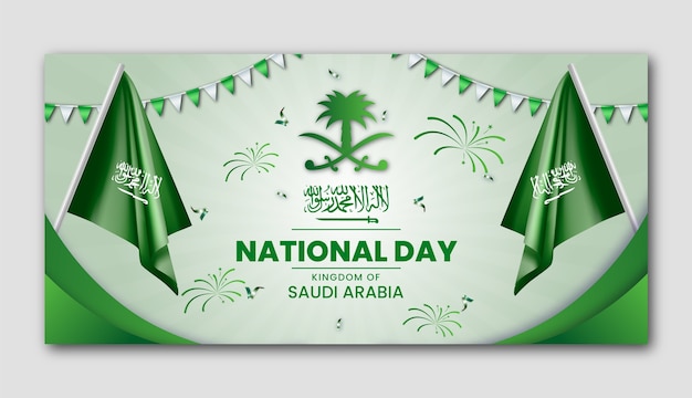 Realistic horizontal banner template for saudi national day