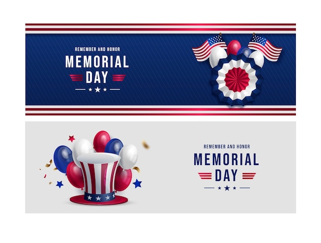 Free Vector realistic horizontal banner template for usa memorial day celebration