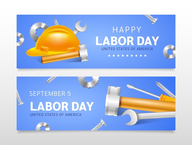 Realistic horizontal banners set for labor day celebration