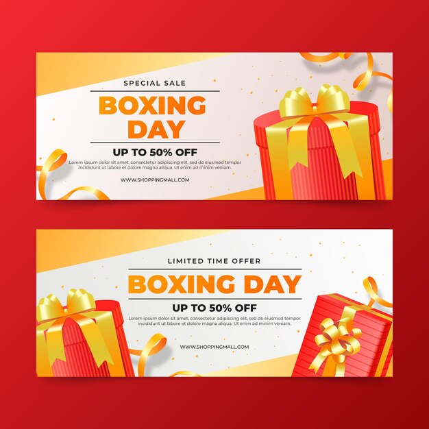 Realistic horizontal boxing day sale banners set