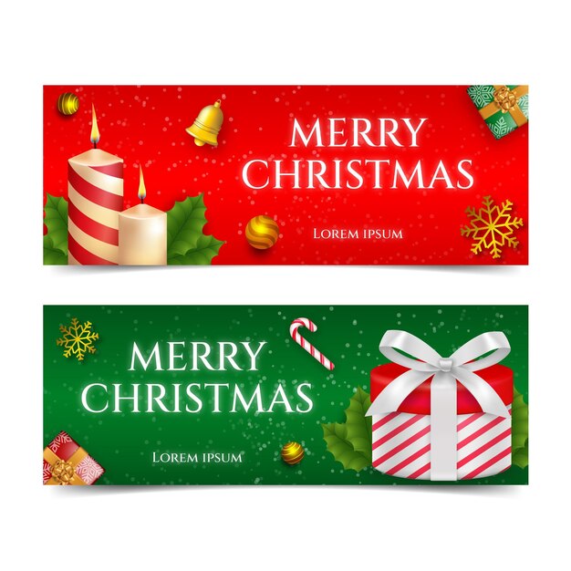 Realistic horizontal christmas banners set