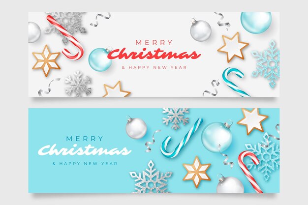 Realistic horizontal christmas banners set