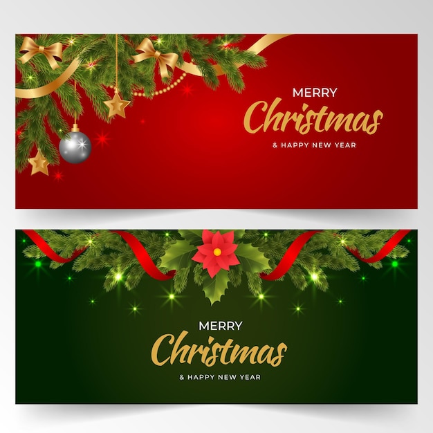 Realistic horizontal christmas banners set