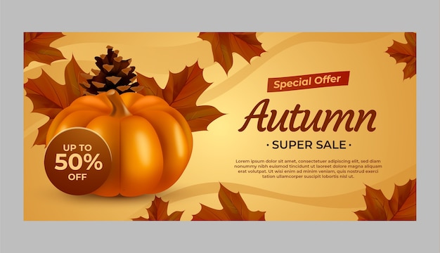 Realistic horizontal sale banner template for autumn celebration