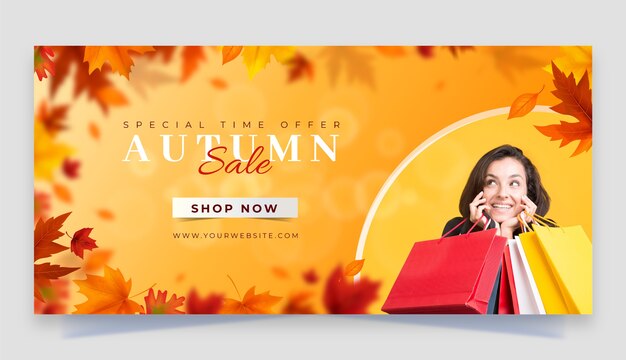 Realistic horizontal sale banner template for autumn celebration