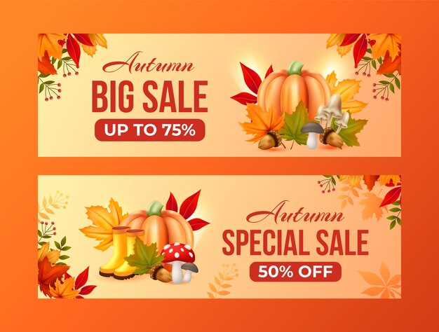 Realistic horizontal sale banner template for autumn