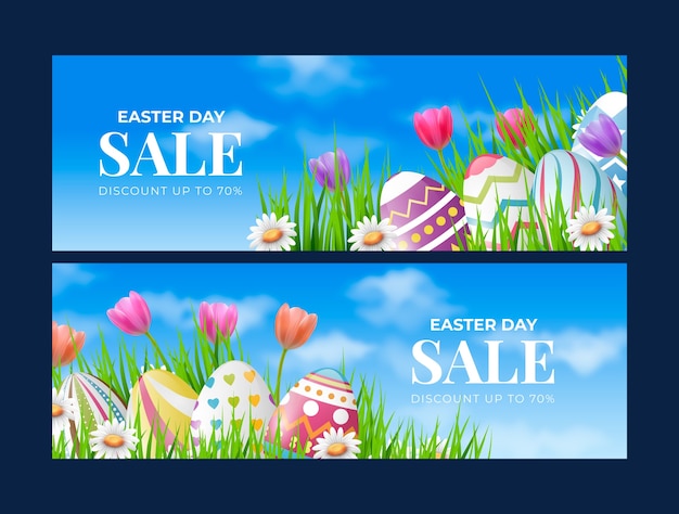 Realistic horizontal sale banner template for easter celebration