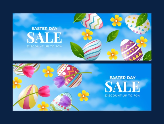 Realistic horizontal sale banner template for easter celebration