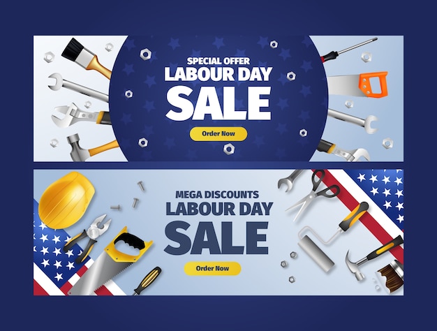 Realistic horizontal sale banner template for labour day celebration