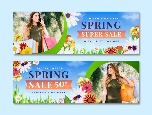 Realistic horizontal sale banner template for spring season