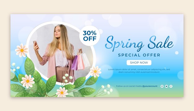 Realistic horizontal sale banner template for springtime season