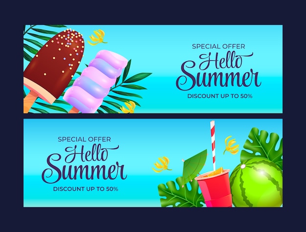 Realistic horizontal sale banner template for summer season