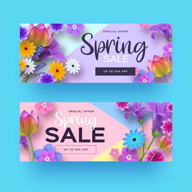 Realistic horizontal spring sale banners set