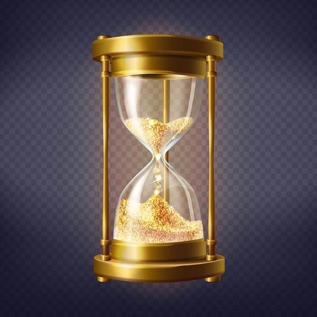 realistic hourglass, antique clock with golden sand inside