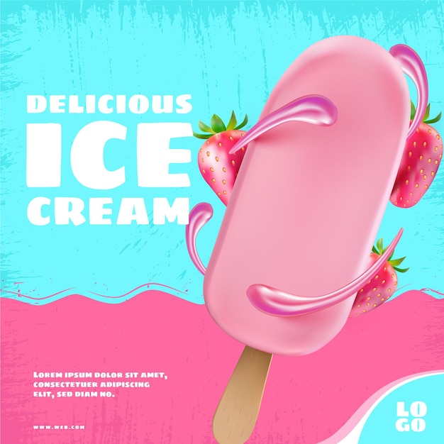 Realistic ice cream promo template