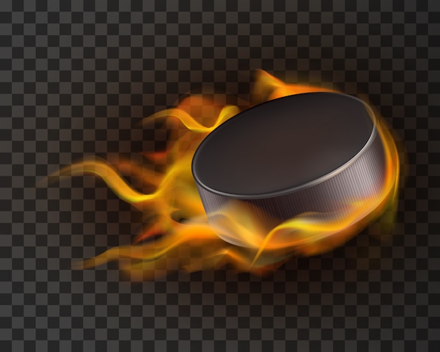 Realistic ice hockey puck in fire