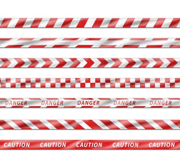 realistic icon 3d realistic icon Collection of red danger ribbon for stop attention signs