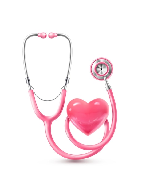 Free Vector realistic icon. breast cancer awareness concept. medical stethoscope with heart banner.