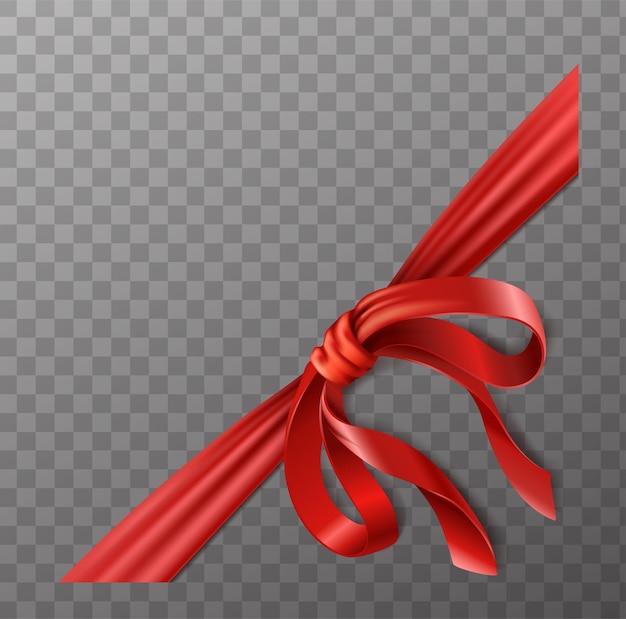 realistic icon Diagonal border of red ribbon and a bow