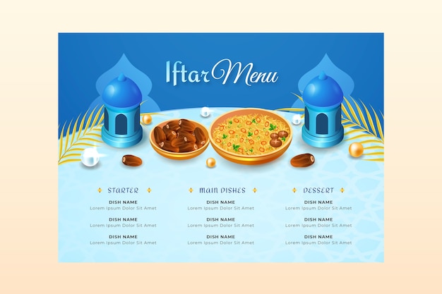 Free Vector realistic iftar menu template for islamic ramadan celebration