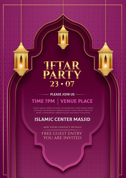 Realistic iftar vertical poster template