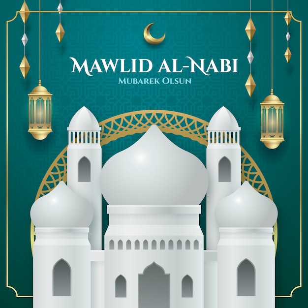 Free Vector realistic illustration for mawlid al-nabi celebration